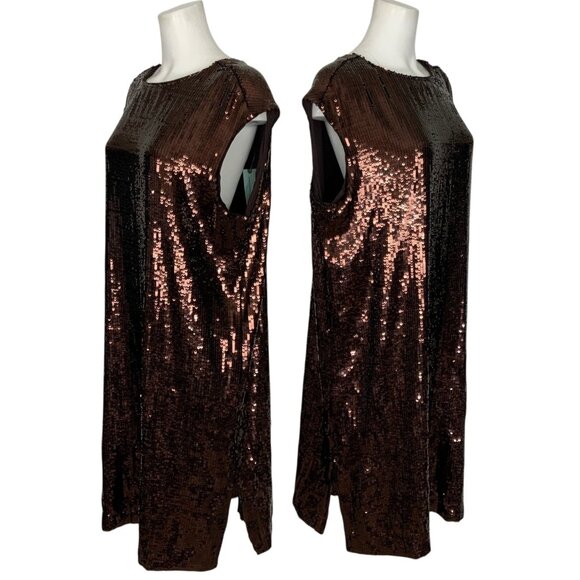 Anthropologie Maeve Kara Sequins Dress Plus 1X Wine Shift Cap Sleeve Short Hem - Picture 3 of 16